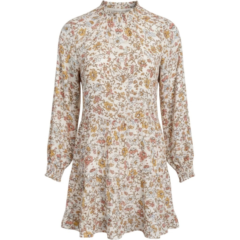 Miss Selfridge Mini Dress Womens 8 Cream Floral Excellent Smocked Tiered Boho